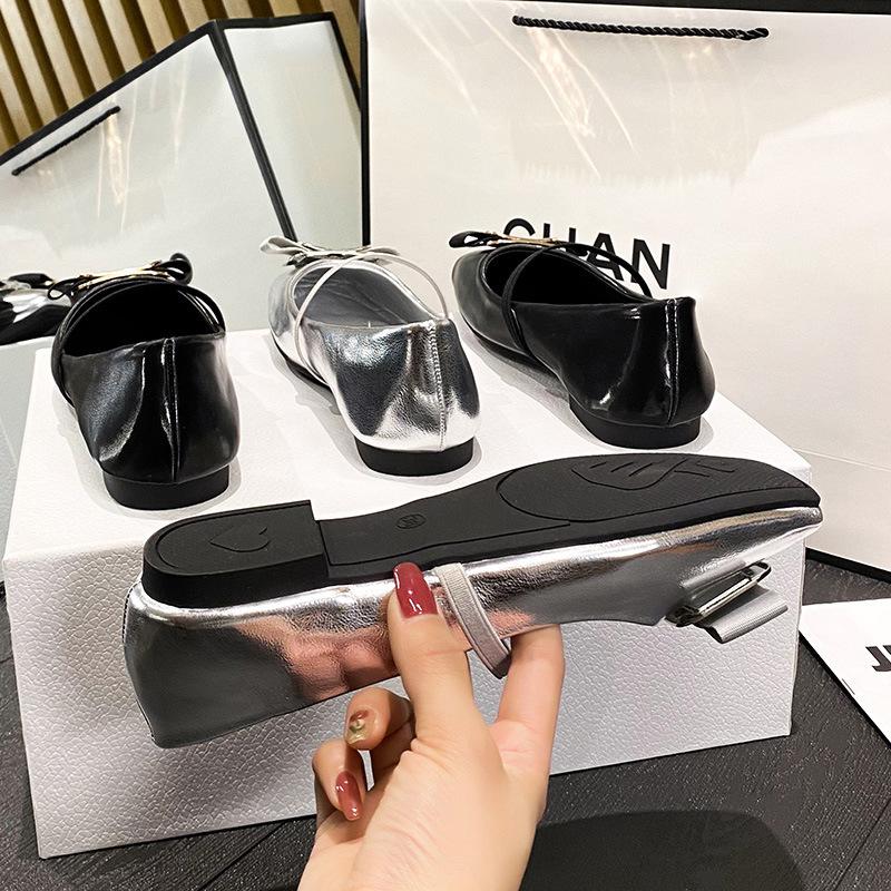 Cowhide~ Grape Mother Same French Girl~ Ballet Style Metal Buckle With Round Head Grandma Mary Jane Shoes Women