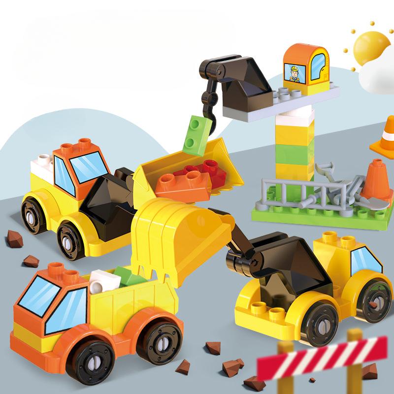 Large Particle Building Blocks Car Bag Gas Station Engineering Vehicle Dessert Car Puzzle Plug-in Accessories Bag Children