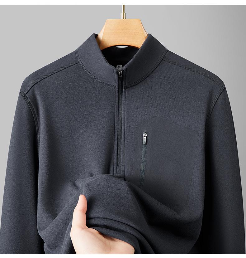 Men's Autumn/Winter Stand-Up Collar Fleece Sweatshirt: Warm Half-Zip, Long-Sleeve, Fashionable & Versatile for Outdoor Sports.