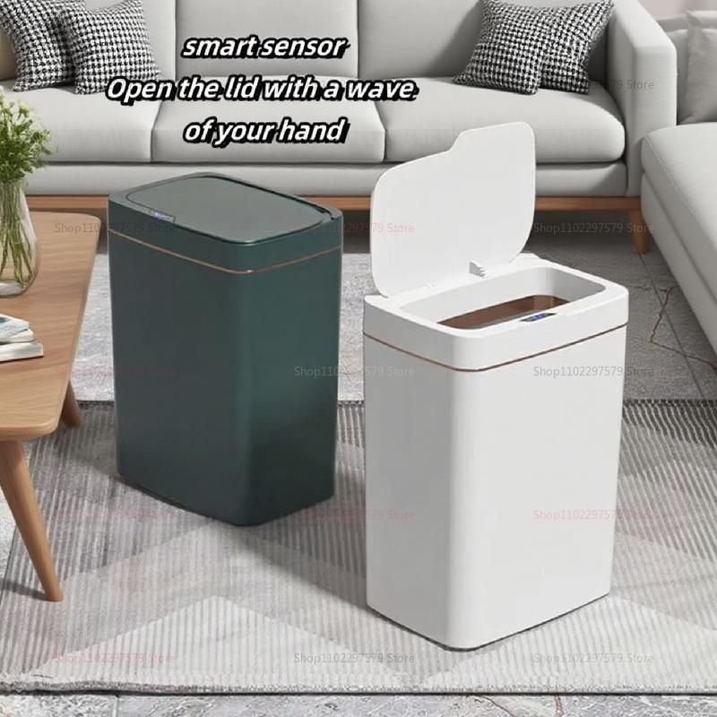 2025 Automatic Induction Trash Can Storage Basket for Household Bathroom Kitchen Living Room Smart Sensor Cover Paper Organizer