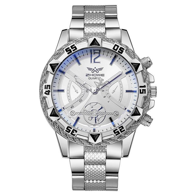

Mens Quartz Steel Band Watch With Large Dial For Business Formal Wear White Silver