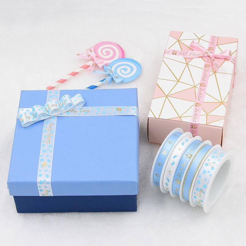 Nastro abbronzante con piedini di neonato, confezione regalo per compleanno, nastro con lettera, 5 rotoli (5 metri ciascuno)