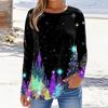 Women's Christmas Print Neck Long Sleeve Pullover Top for Holiday