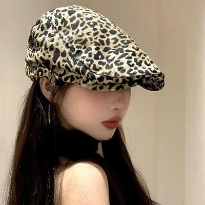 Flat Leopard Painter Hat Korean Style Newsboy Cap Fashion Leopard Print Beret  Women