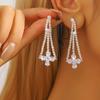 2Pc Women'S Fashionable Copper Zircon Stone Niche High End Tassel Earrings Jewelry Suitable For Dates, Parties, Festivals, Present GiftFashion Jewelry