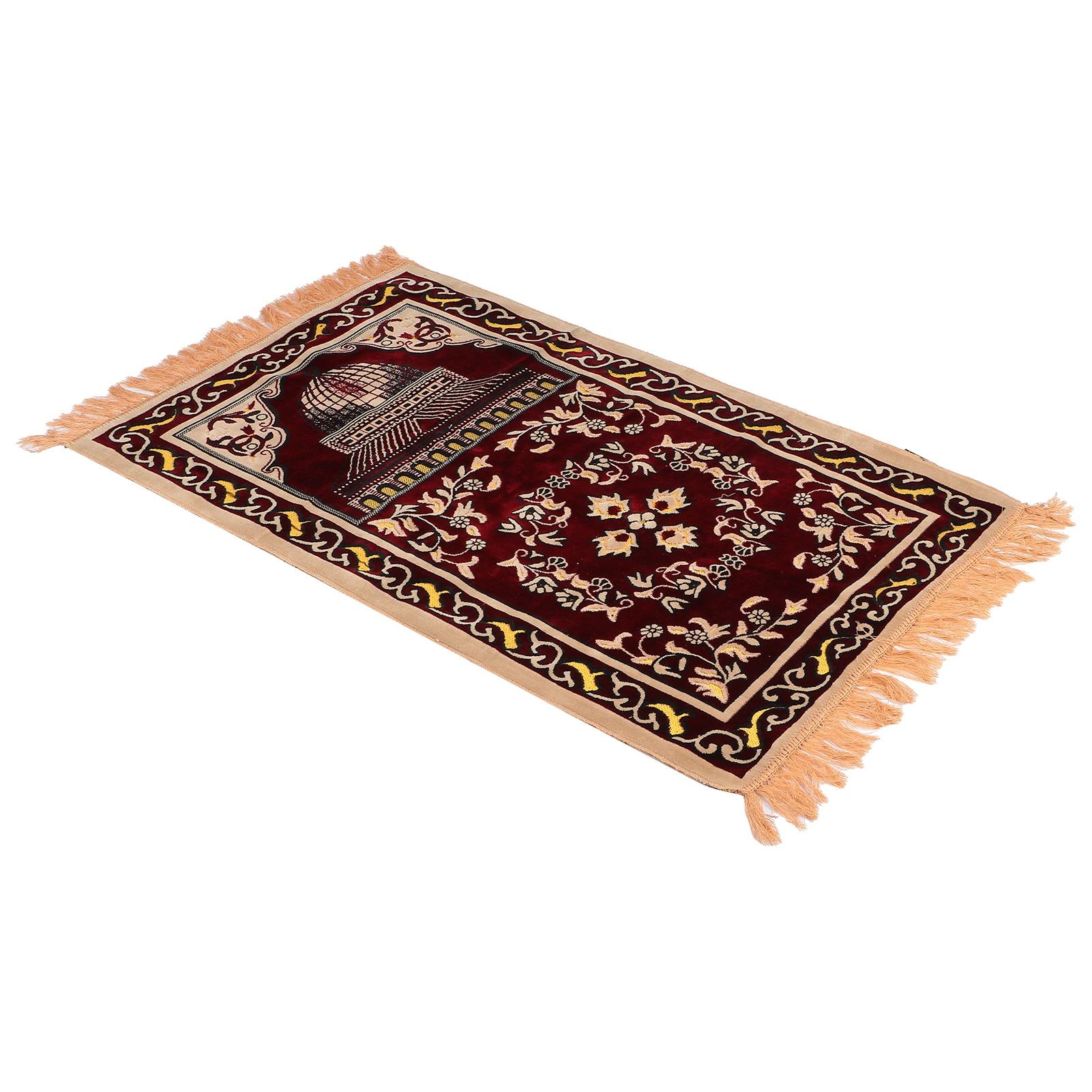 

Мусульманский молитвенный коврик Полипропиленовое волокно Портативный Изысканный цветочный дизайн Этнический коврик для поклонения (110x70см 43.3x27.6дюйм)красный красный