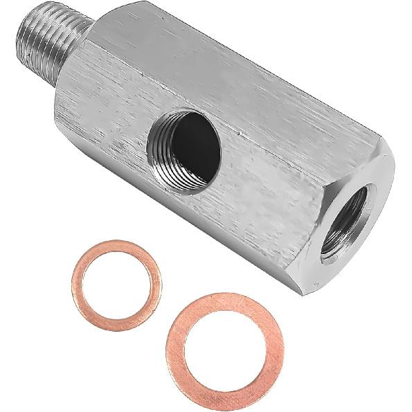 Stainless Steel Oil Pressure Sensor Adapter, With 1/8 NPT Tee Oil Pressure Gauge Fitting Turbo Supply Feed Line Connector for Turbo Supply Feed