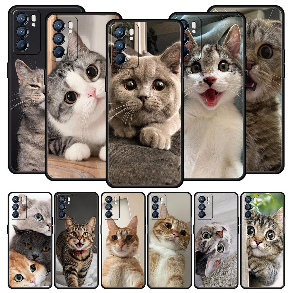 Phone Case For Oppo Reno13 Reno12 Reno11 F Reno10 Pro A54 A53 A95 A76 A74 A57 A98 A80 A79 5G A78 4G Cover Kawaii Love Cat