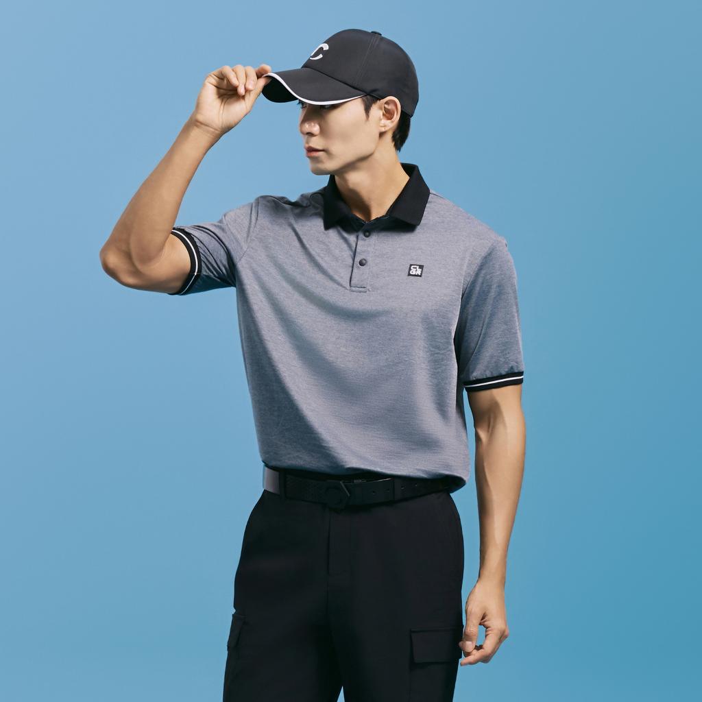 CHALLENGER Men'S Essential Tricot Color Block Point Collar Short Sleeve T-Shirt Melange Grey
