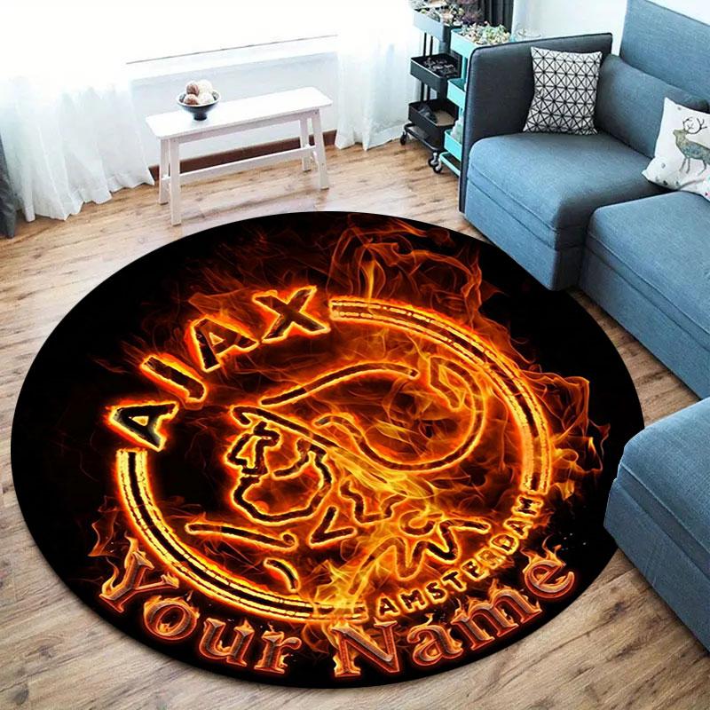AFC Ajax Custom Name Round Area Rug,Carpet Rug for Living Room Bedroom Sofa Playroom Decor,Non-slip Floor Mat