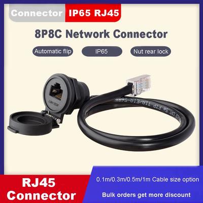 LR22 0.1m-1m Waterproof 8P8C CAT5 CAT6 Network LAN Cable RJ45 Ethernet Connector Circular Aviation Female Socket Panel Mounting