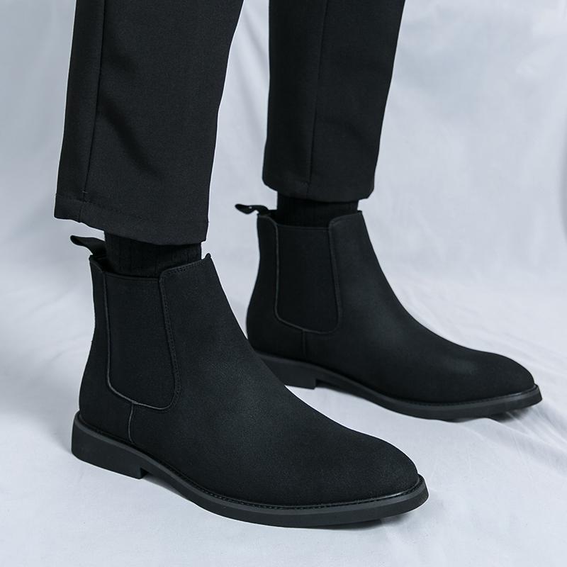 Fashion Brand Business Commuting Casual Leather Boots High-quality Rubber Sole Wear-resistant Chelsea Boots Men's High Top Leather Boots