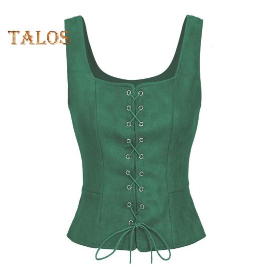 

Женский жилет на шнуровке Ренессанс Vinatge с квадратным вырезом без рукавов Средневековый приталенный однотонный топ для косплея на Хэллоуин M зелёный
