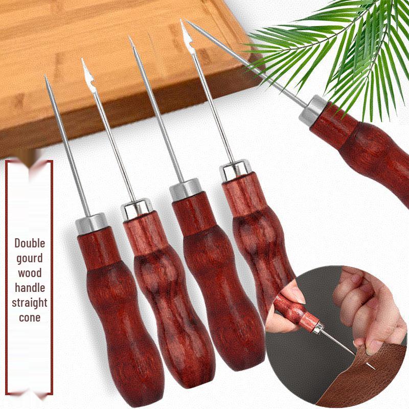 Handmade Red Wooden Handle Double Gourd Awl for DIY Sewing and Drilling Tasks