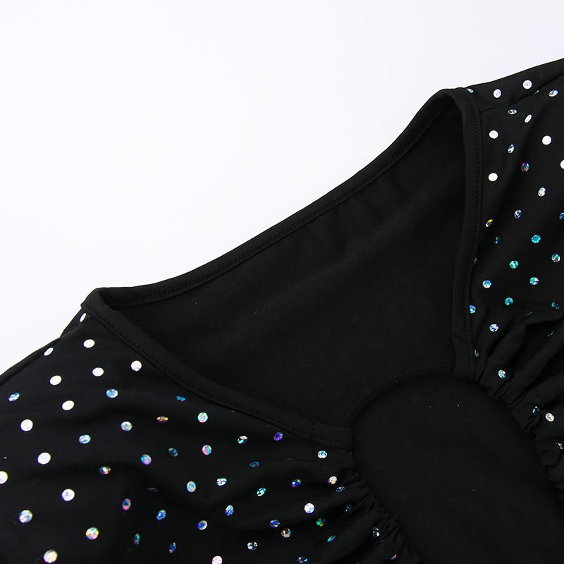 Lesklé diamanty Šněrovací šaty pro ženy Sexy Vystřihované S vysokým pasem Bodycon Šaty s dlouhým rukávem Dámské Letní párty Štíhlé Elegantní Večerní šaty Ženské