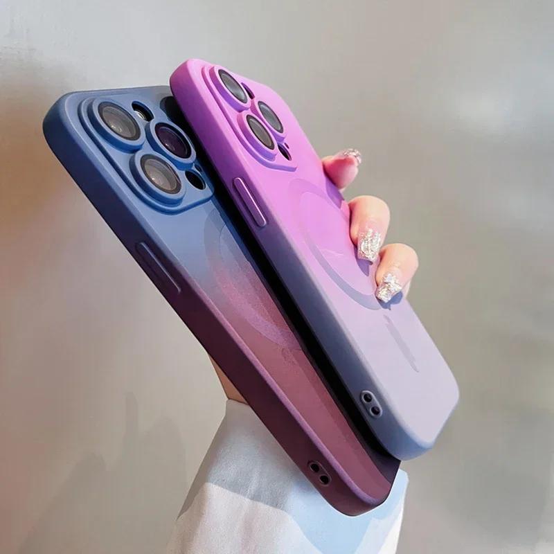 For Magsafe Gradient Silicone Multicolour Shockproof Case for iPhone 15 16 14 13 12 11 Pro Max 16 Plus Wireless Charging Cover