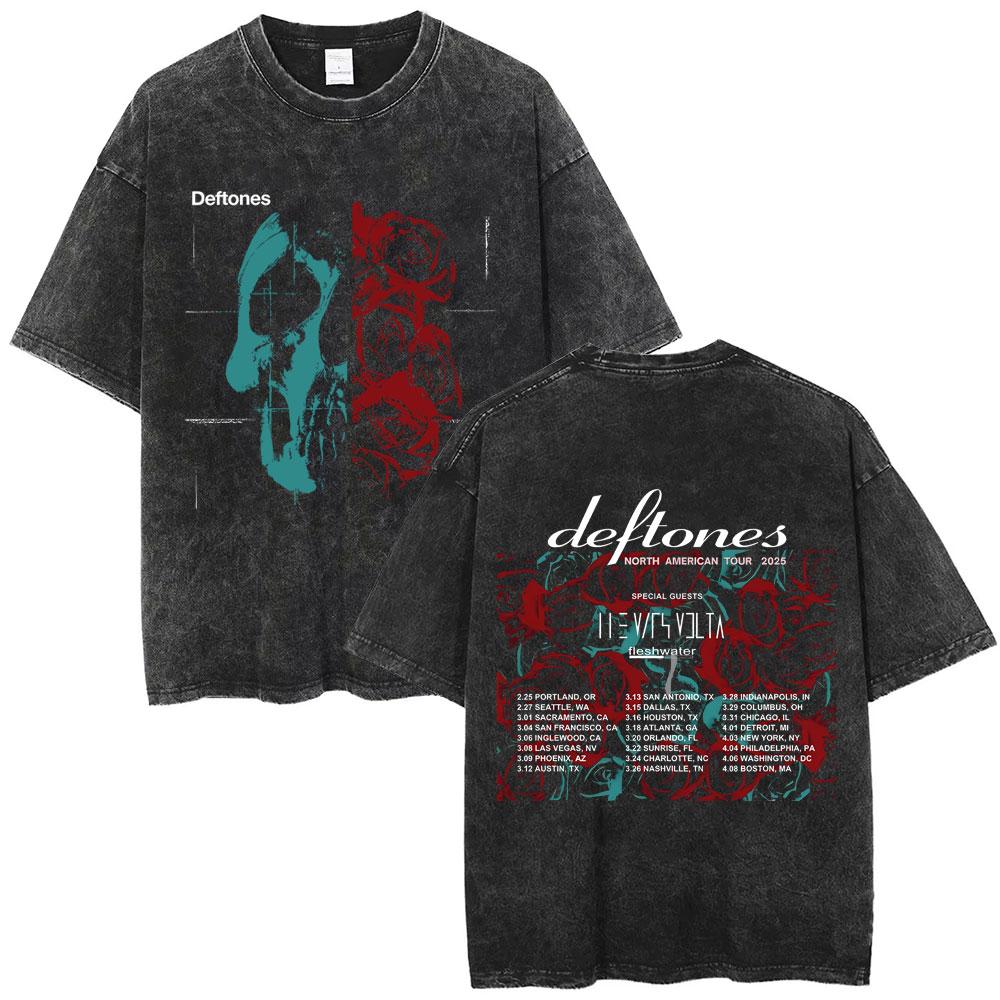 Washed Vintage Rock Band Deftones Cat Graphic Tshirts Men Alternative Heavy Metal Short Sleeve T Shirts Male Retro Streetwear