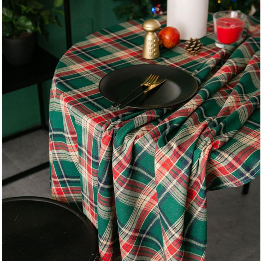 American Retro Christmas Plaid Tablecloth Round Rectangular Dining Tea Table Cover Holiday Decor