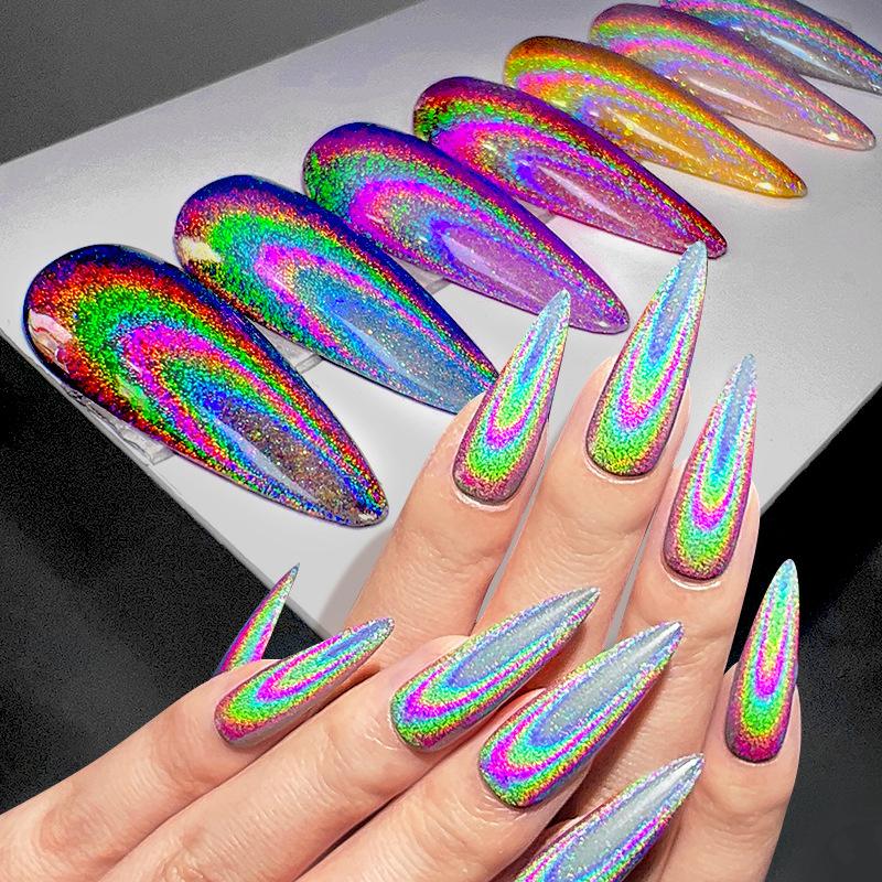 1Boxed Red Rainbow Laser Nail Powder Super Flash Metal Silver Effect Glitter For Nails Color Acrylic Magic Mirror Powder