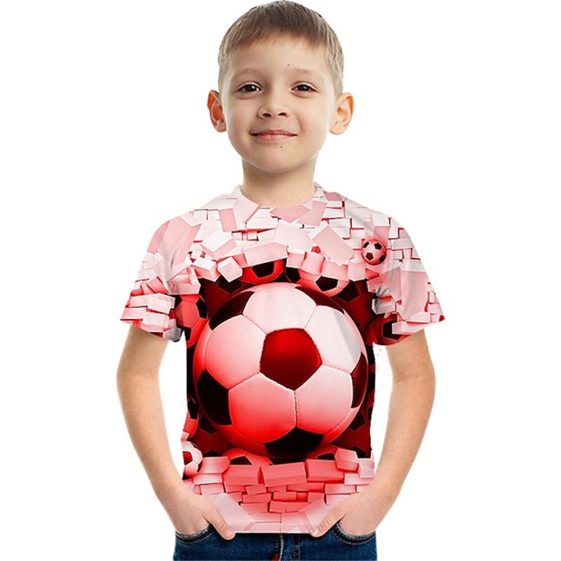 Summer Round Neck 3D Colorful Football Pattern Printed Top Fashionable Casual Short Sleeved Children's Boy T-shirts