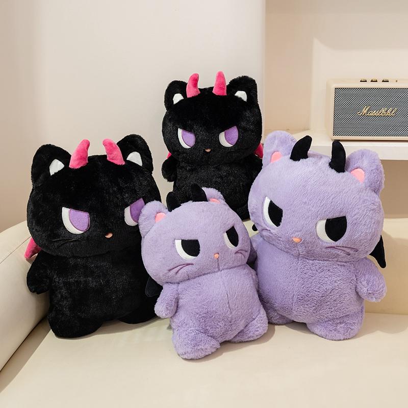 Plush Toy 2 Styles Cute Cat Doll Black Purple Pink Accents Horned Fantasy Soft Fabric Desk Decor Shelf Display Birthday Gift