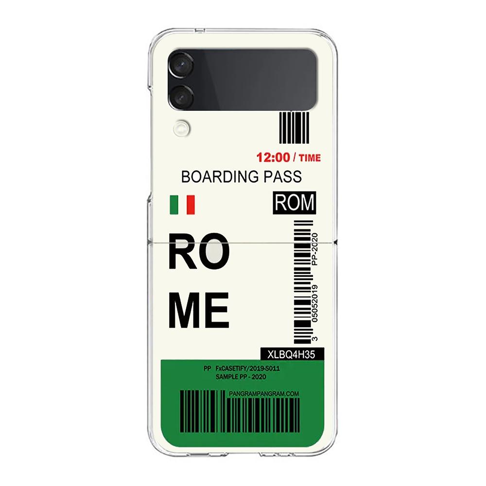 Phone Case For Samsung Galaxy Z Flip 3 4 5 Hard Folding PC World City Travel Ticket New York Label For Samsung Z Flip 6 Cover
