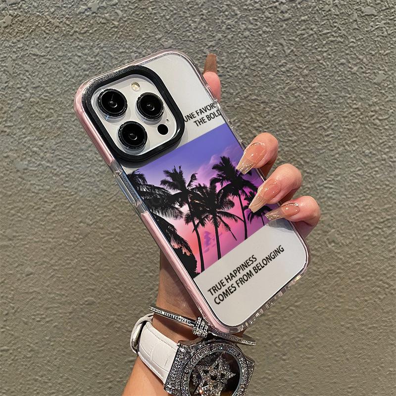 Hot-selling Seaside Sunset Coconut Tree Mobile Phone Case In Europe and America iPhone17 American Style Apple 16Pro Transparent Protective Case