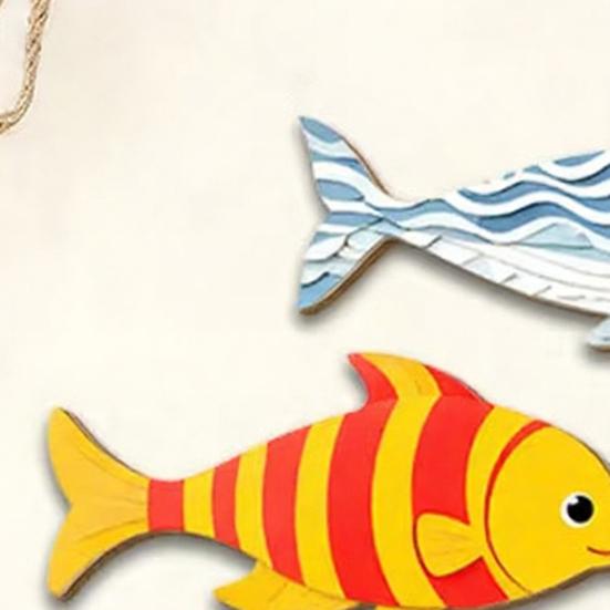3Pcs/Set Wooden Fish Nautical Wall Decor, Whale Shark Striped Fish Wall Art for Lake House, Coastal Ocean Theme Hanging Ornament