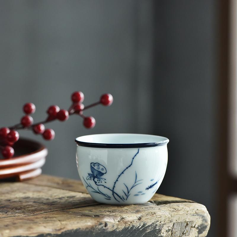 NEW Hand-painted Cylinder Tasting, Single Cup for Home Use, Vintage Personal Underglaze Color Kung Fu Tea Bowl Wholesale