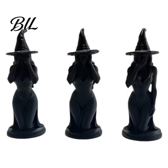 Witch Themed Gift 3 Pcs Figurine, 3D Printed Hear See Speak No Evil Three Witches Statue Statue, Gothic Tabletop Ornament for Halloween Desktop чёрный