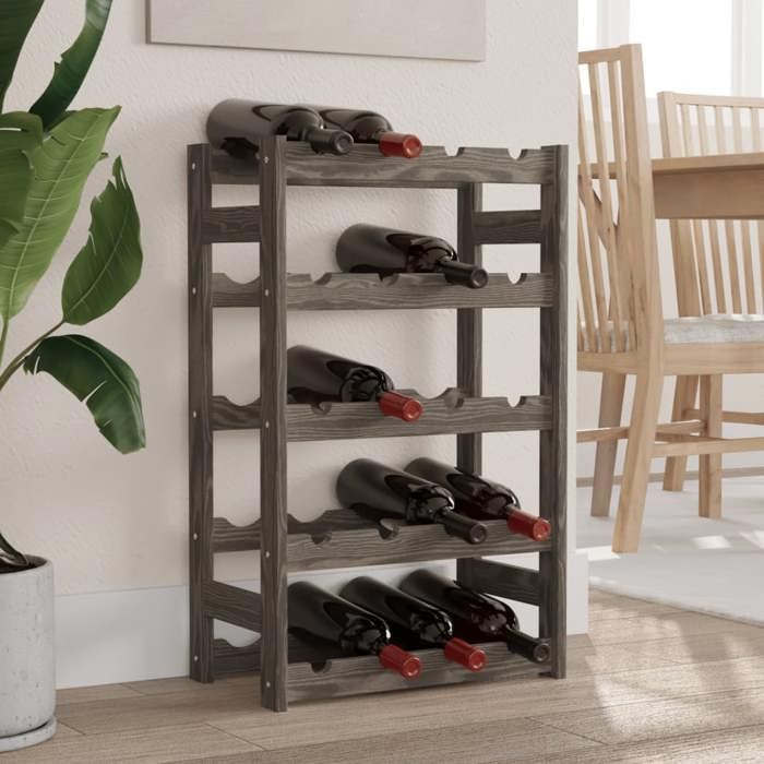 VidaXL Casier à bouteilles pour 20 bouteilles gris bois pin solide 373379