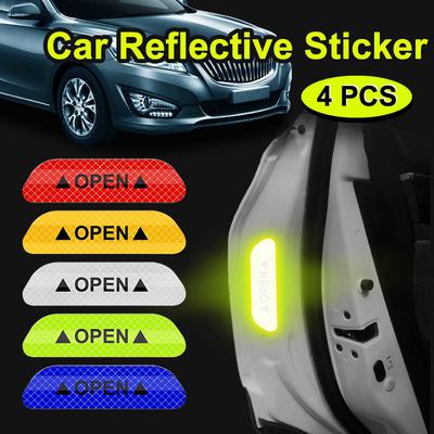 10/4 pezzi/set nastro riflettente per auto APERTO segno di avvertimento riflettente aperto bicicletta adesivi per porte esterne auto fai da te