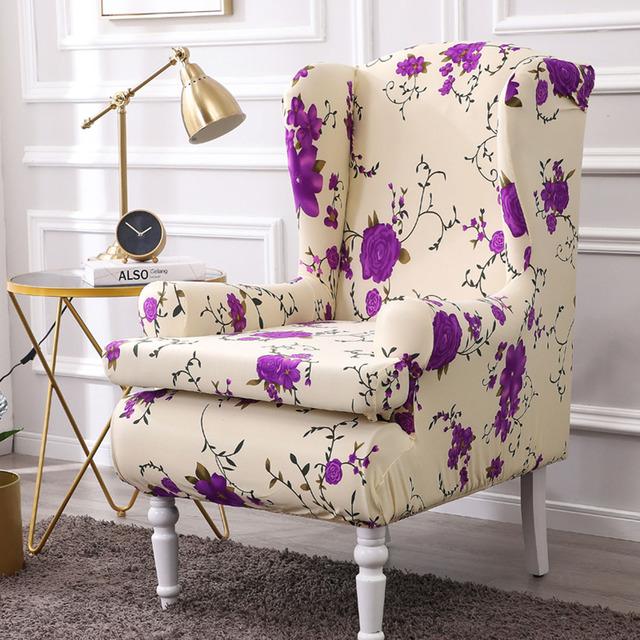 Sell -Nordic 2pc /Set Arm King Back Sofa Chair Cover Elastic Armchair Wingback Wing Dining Sofa Back Chair Cover Stretch Protector
