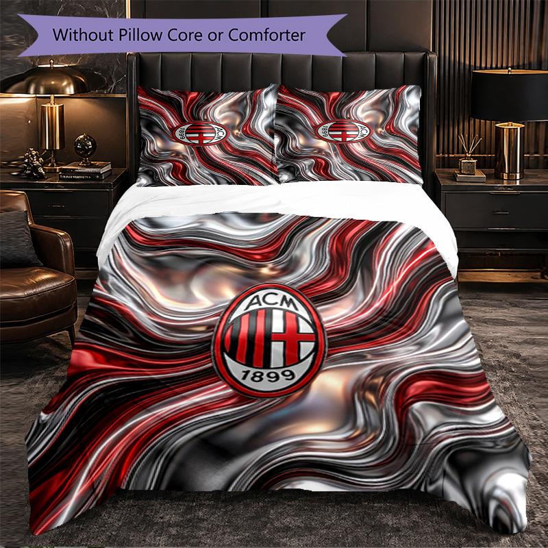 Set Lenzuola AC Milan Modello 3 Pezzi Morbida Copripiumino in Microfibra con Federe per Camera da Letto