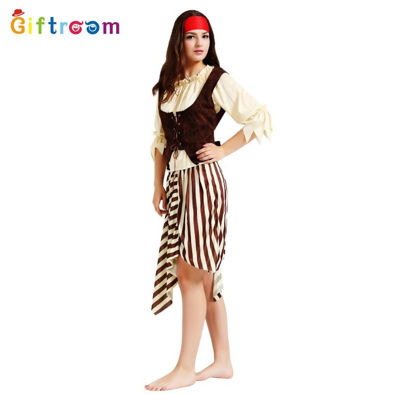Halloween new female beige pirate irregular skirt pirate costume Pirates of the Caribbean cosplay costume