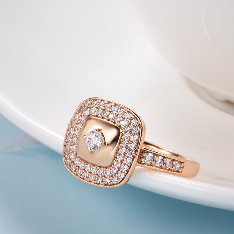 Luxury  Rose Gold Wedding Bride Ring Micro Wax Inlay Natural Zircon Square Rings For Women Fashion Fine Jewelry