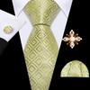 Pearl Brooch with Silk Tie for Men Vintage Floral Teal Necktie Hanky Cufflinks Gift Formal Set