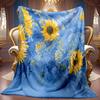 Sunflower Pattern Blanket Soft High-Definition Digital Print Blue Floral Design All-Season Use Soft Breathable 100% Polyester Cooling Blanket Perfect 
