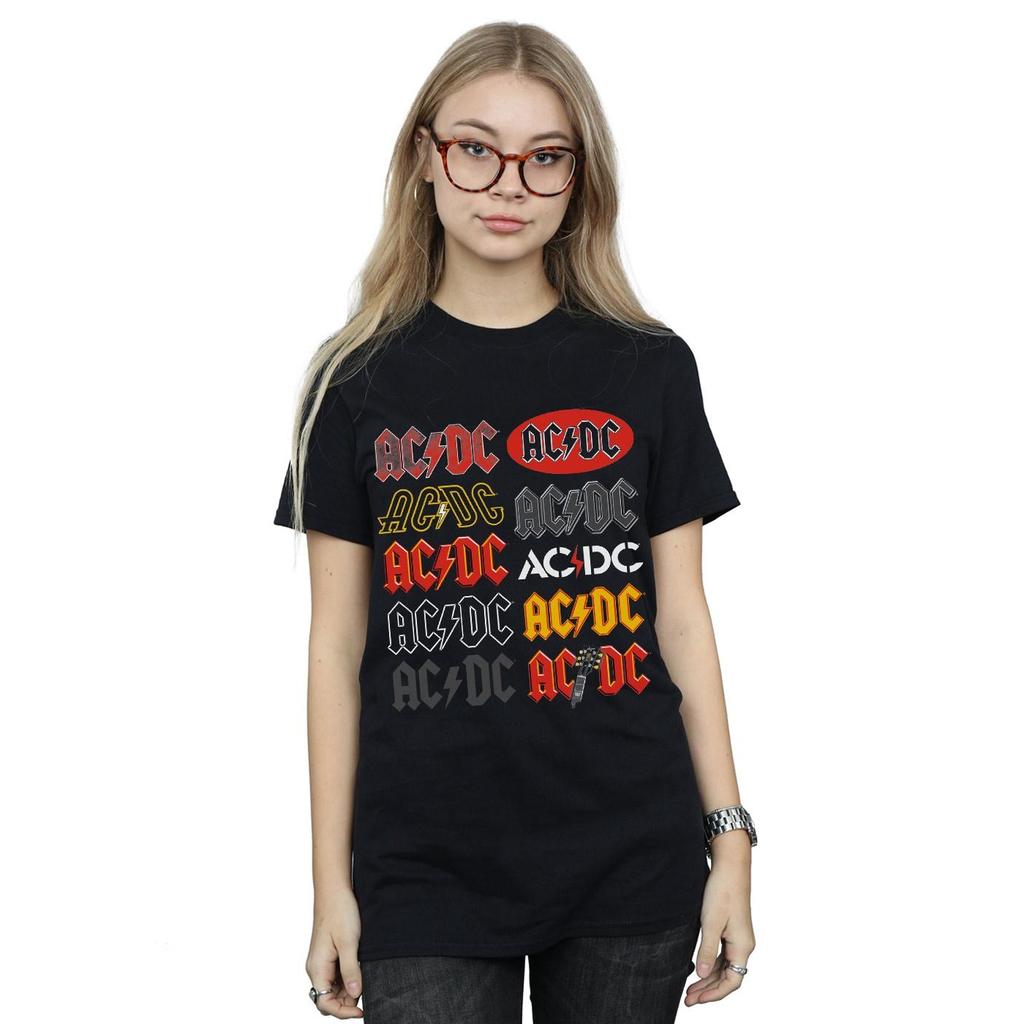 AC/DC Womens/Ladies Multi Logos Cotton Boyfriend T-Shirt