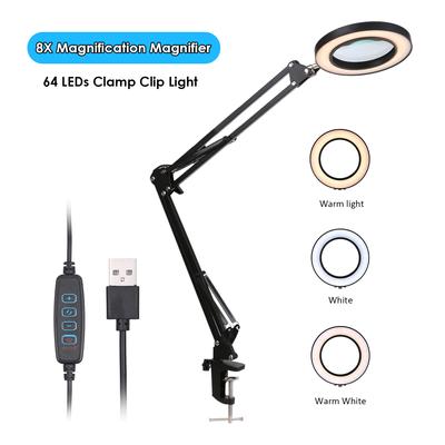 Lente d'ingrandimento con 64 LED Morsetto Luce a clip Ingrandimento 8X 10 livelli regolabili