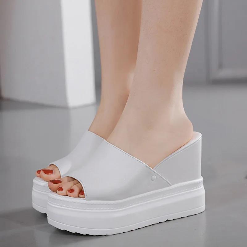 11CM High Heels 2025 Dropship Crystals High Heels Leisure Summer Wedges Sandals Woman Shoes Women Platform Mules Slippers cm bianco
