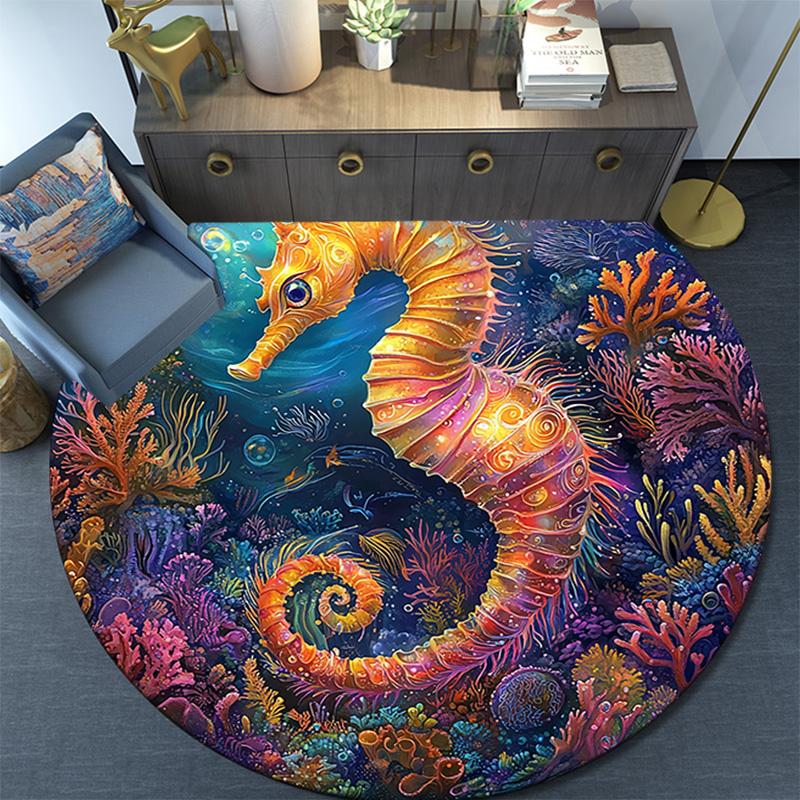 Seahorse Round Area Rug,Carpet Rug for Living Room Bedroom Sofa Playroom Decor,Non-slip Floor Mat