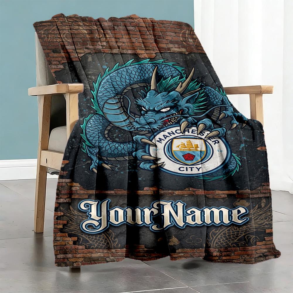 Manchester City Personalized Name Blanket Multi-purpose Personalized Blanket Durable Comfort Great for Chair Home Decor Office Bedding