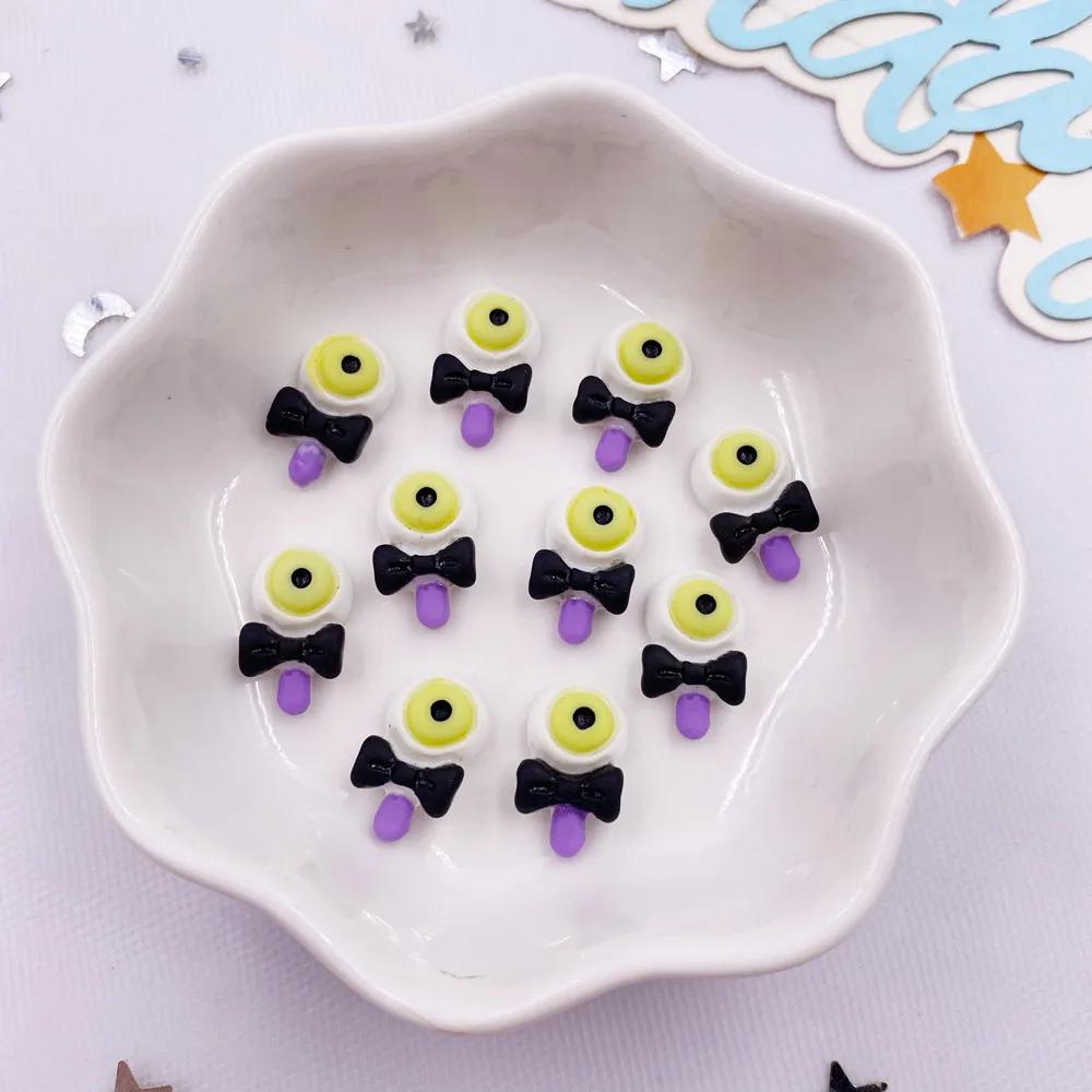 30pcs Resin Mini Colorful Painted Cartoon Ghosts Bat Pumpkin Spider Bat Candle Figurines Flat Back Nail Art DIY Scrapbook M437 H