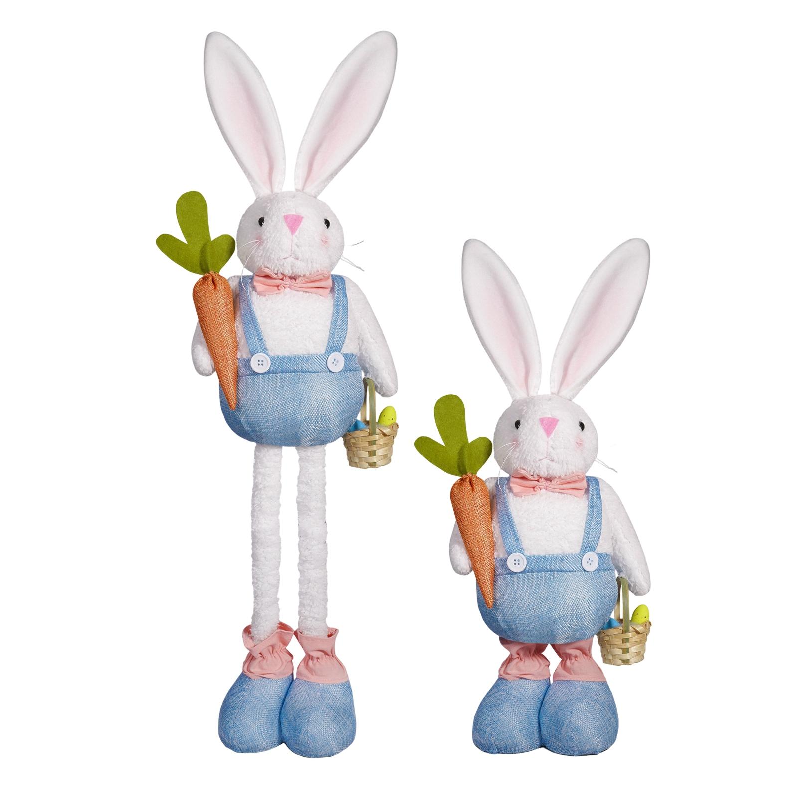 

Easter Bunny With Retractable Legs, Carrying A Carrot In A Basket, Cute Plush Toy Ornament. білий