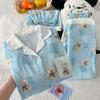 Contrasting Colors Cute Bear Cute Cloud Cotton Pajamas Women'S Summer Short-Sleeved Three-Piece Loungewear Can Be Worn Outside