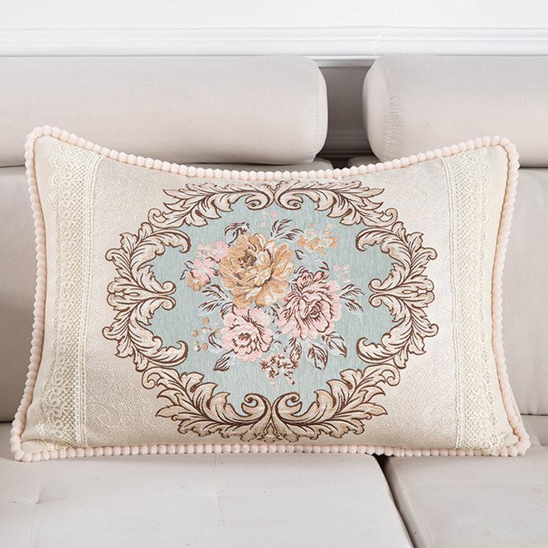 Jacquard Throw Pillowcase European Single Sofa Cushion Embroidered Rectangular Living Room Sofa Back Pillow Covers