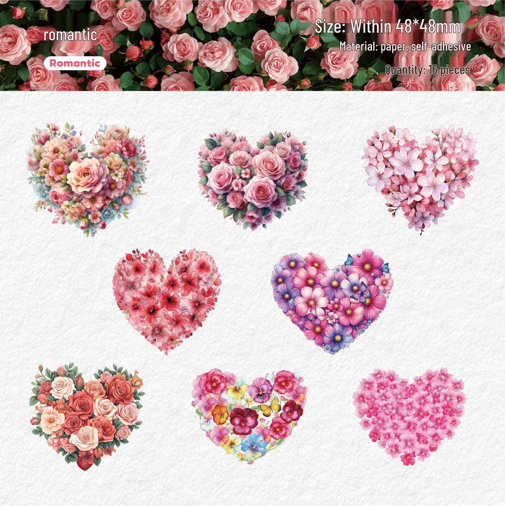 Heart Flower Retro Sticker Pack - 6 Styles for DIY Journal Decoration