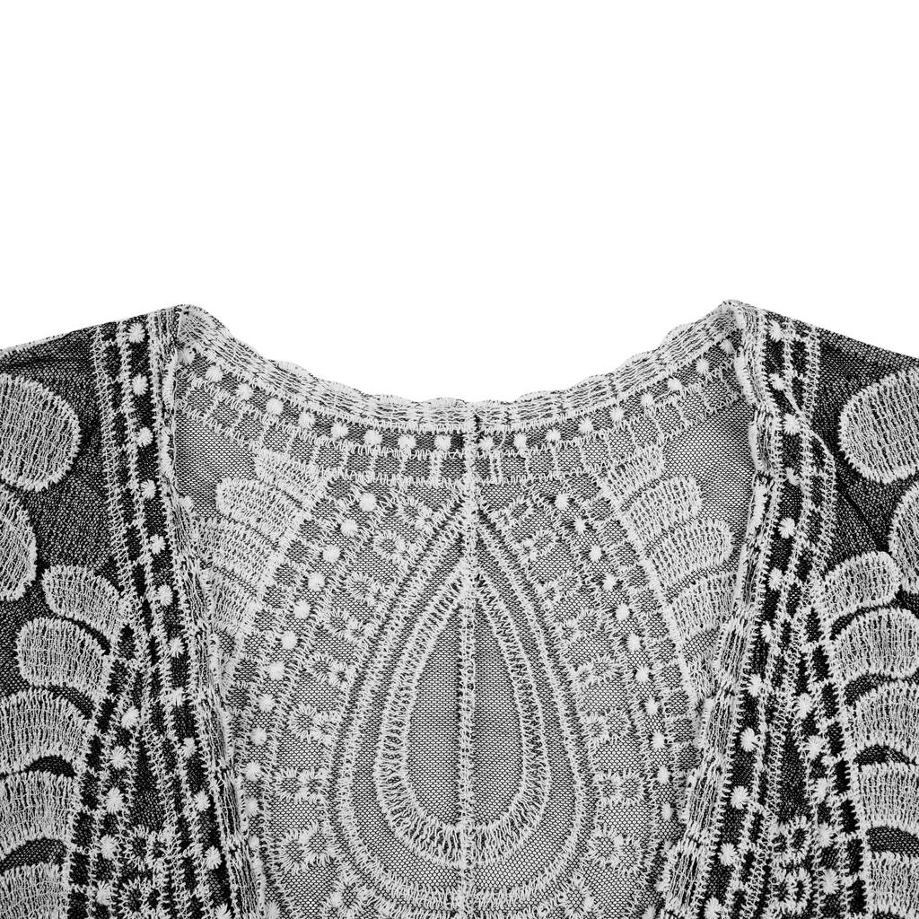 Cardigan lungo in pizzo ricamato color sabbia da donna Copricostume nero a manica corta Cardigan all'uncinetto floreale Kimono Cardigan da spiaggia