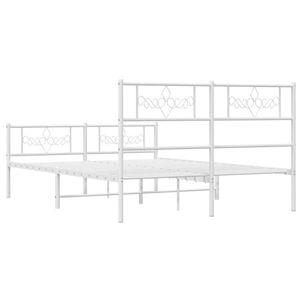 Metal Bed Frame with Headboard and Footboard White 120 x 190 cm